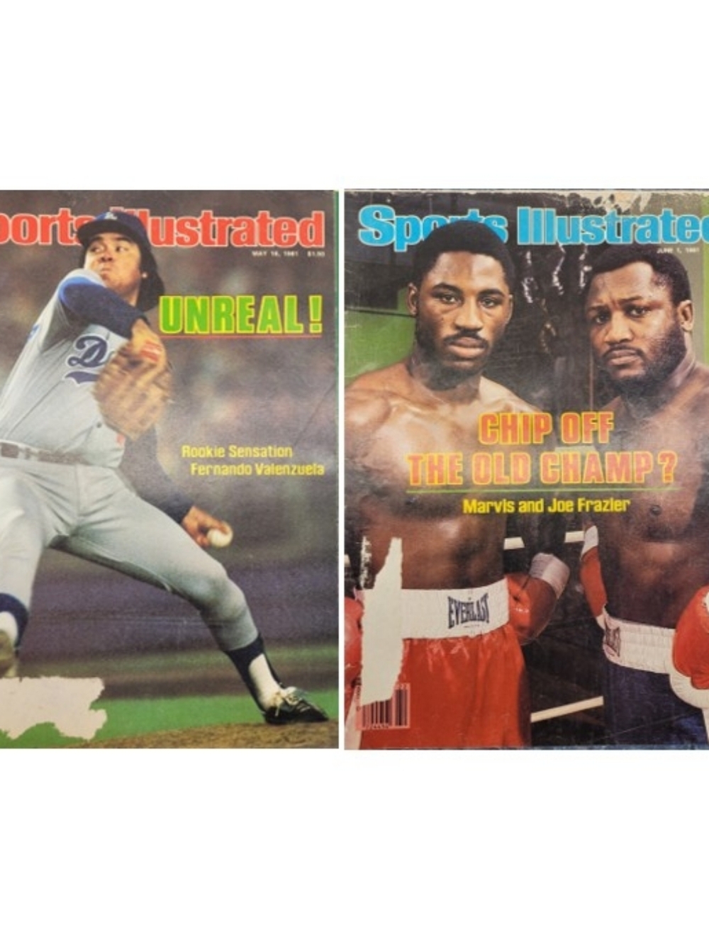 2 Vintage Sports Illustrated Magazines.Fernando Valenzuela & Joe Frazier.